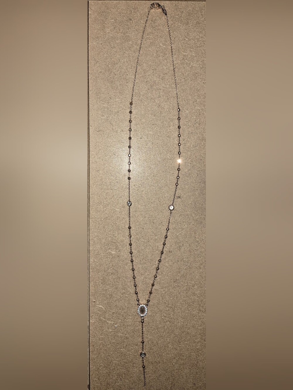 Dyadema Italian Rose Plated Sterling Silver Rosary Necklace with Crystal Accents